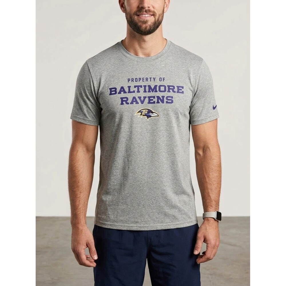 Nike Mens Baltimore Ravens Property Of Dri-Fit T-Shirt Heather Gray Size L NWOT
